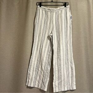 Old Navy Striped High-Waisted Wide Leg Linen Blend Cropped Pants- Size 4 Coastal